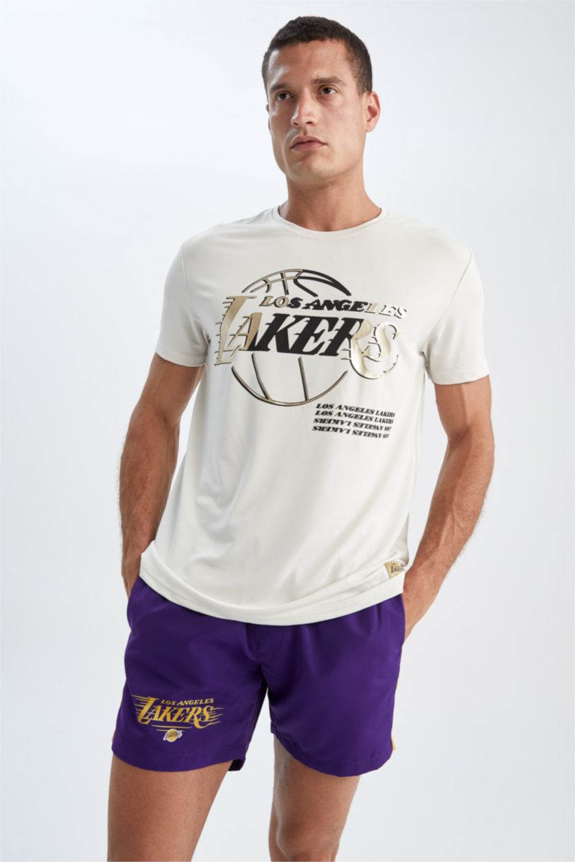 HOMME Beige Defacto Fit NBA Los Angeles Lakers T-shirt coupe régulière sous licence