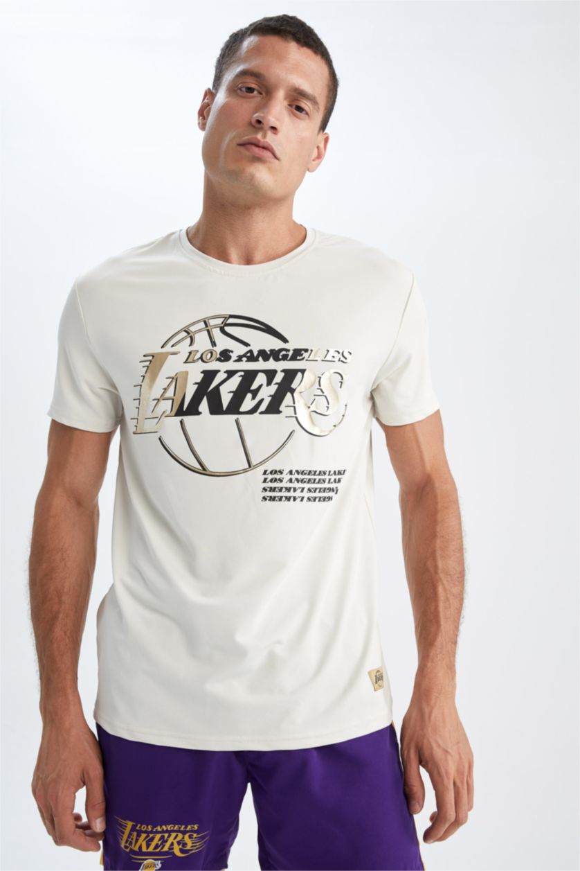 HOMME Beige Defacto Fit NBA Los Angeles Lakers T-shirt coupe régulière sous licence
