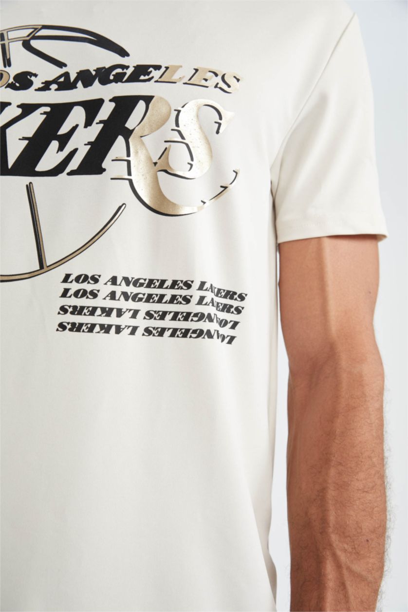 HOMME Beige Defacto Fit NBA Los Angeles Lakers T-shirt coupe régulière sous licence