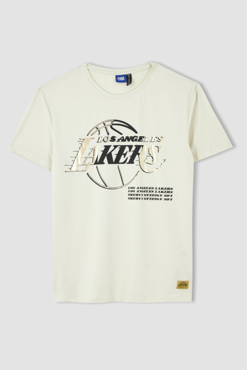 HOMME Beige Defacto Fit NBA Los Angeles Lakers T-shirt coupe régulière sous licence