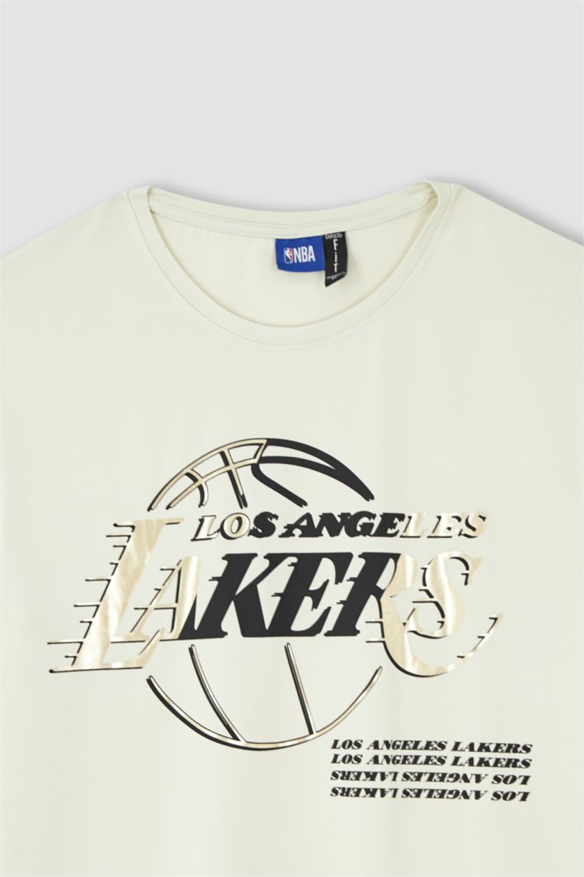 HOMME Beige Defacto Fit NBA Los Angeles Lakers T-shirt coupe régulière sous licence