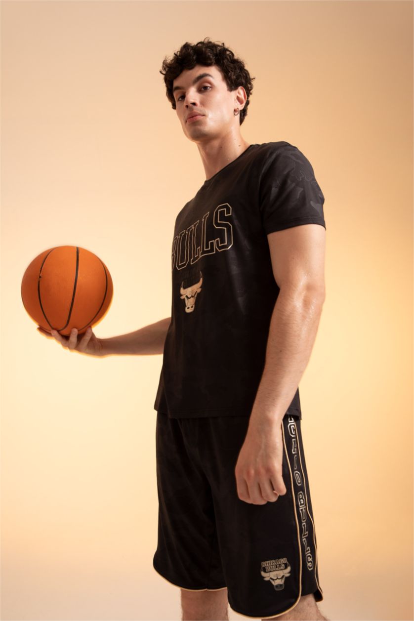 HOMME Noir T shirt Coupe Régulière NBA Chicago Bulls