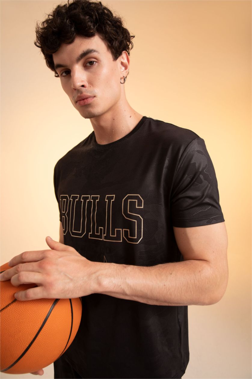 HOMME Noir T shirt Coupe Régulière NBA Chicago Bulls