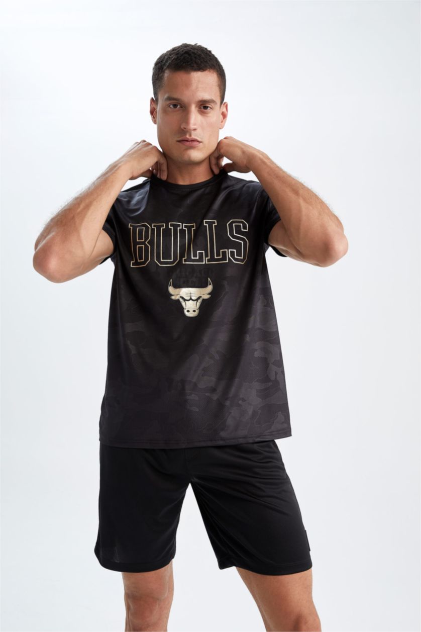 HOMME Noir T shirt Coupe Régulière NBA Chicago Bulls