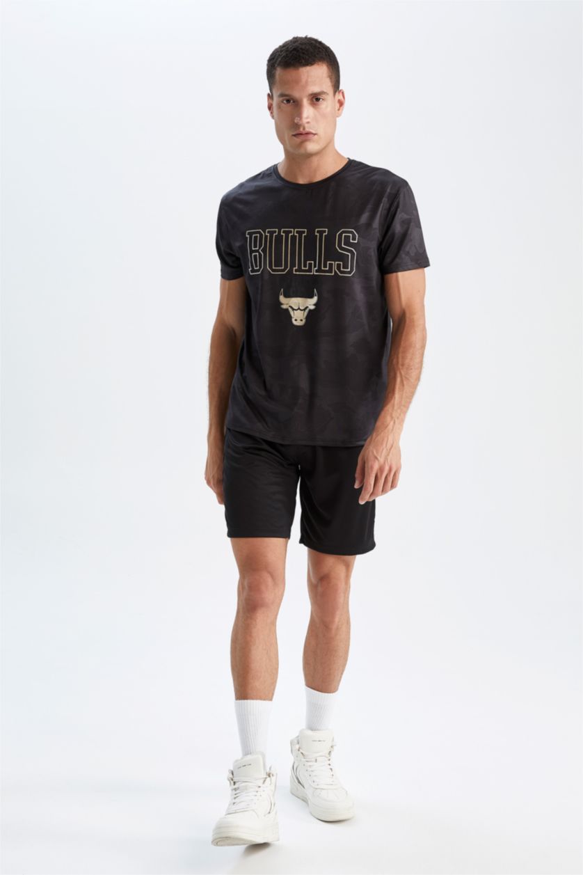 HOMME Noir T shirt Coupe Régulière NBA Chicago Bulls