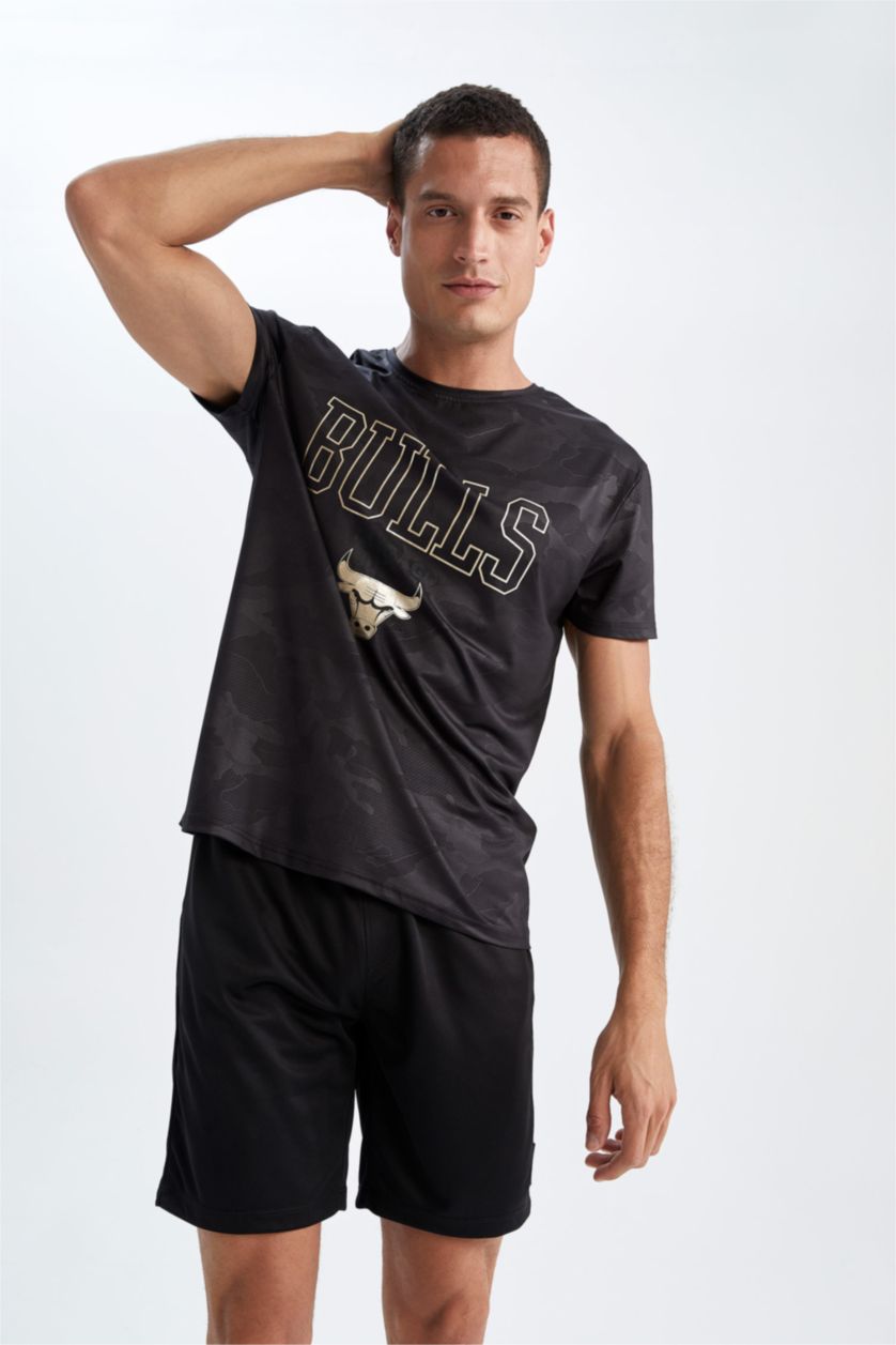 HOMME Noir T shirt Coupe Régulière NBA Chicago Bulls