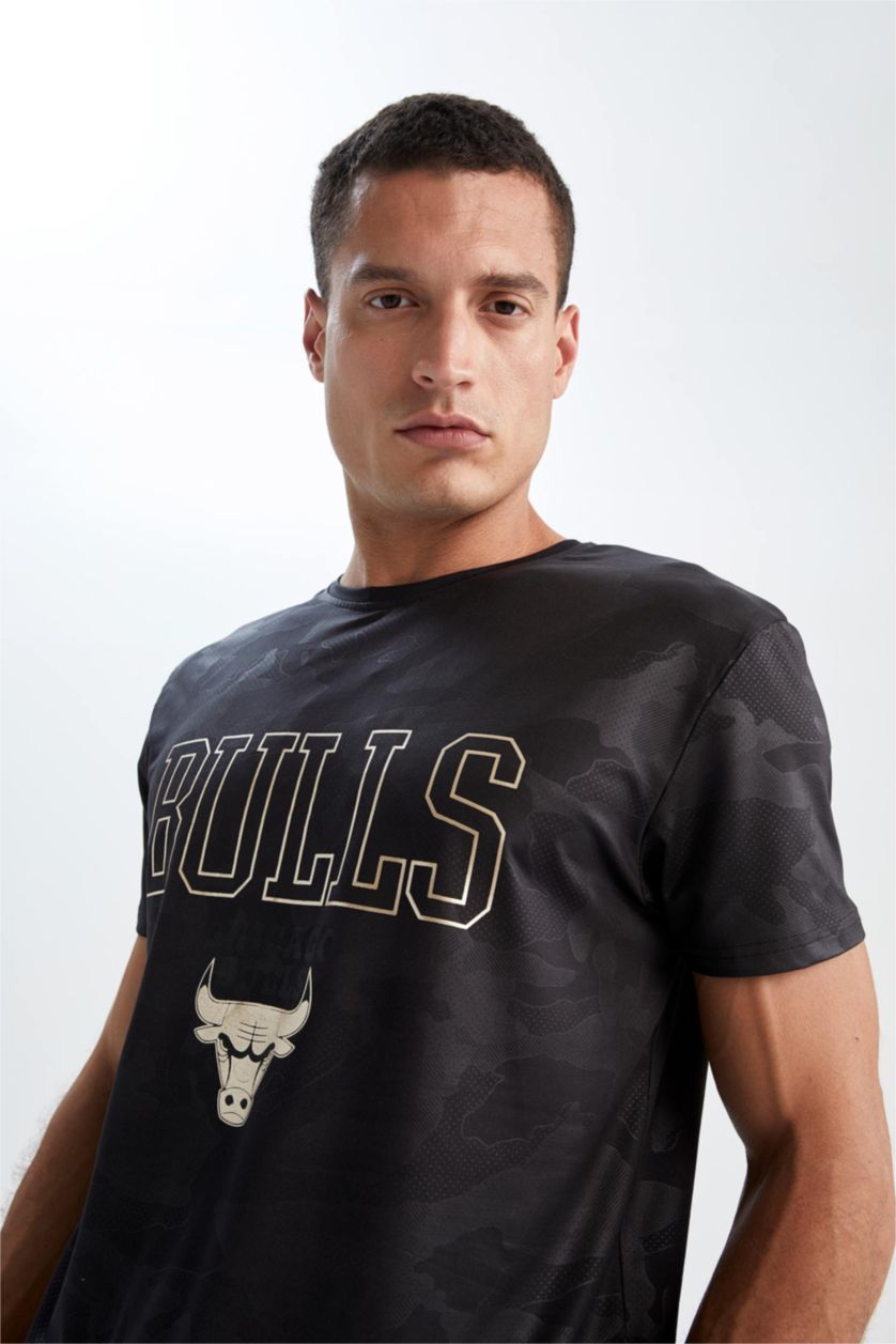 HOMME Noir T shirt Coupe Régulière NBA Chicago Bulls