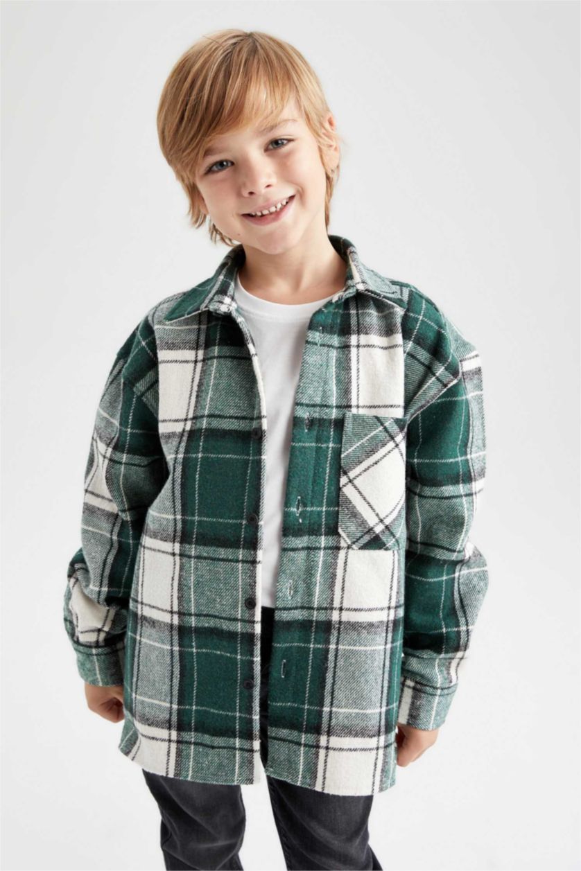 GARÇONS Vert Chemises à manches longues Flanelle Col Polo Garçon