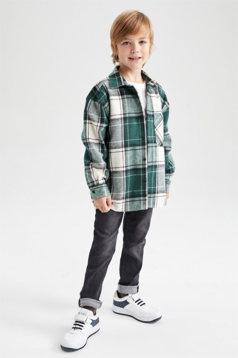 GARÇONS Vert Chemises à manches longues Flanelle Col Polo Garçon