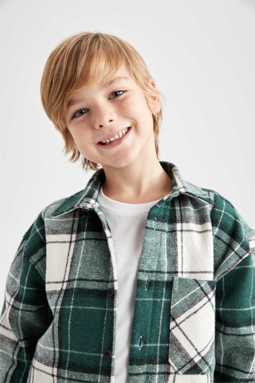 GARÇONS Vert Chemises à manches longues Flanelle Col Polo Garçon