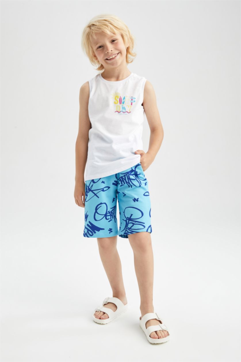 GARÇONS Turquoise Short Tissu Sweat Fin Ourlet régulier