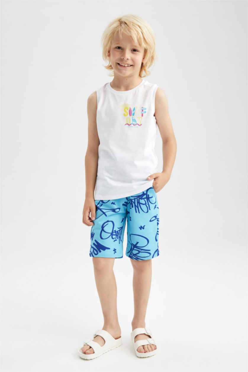 GARÇONS Turquoise Short Tissu Sweat Fin Ourlet régulier