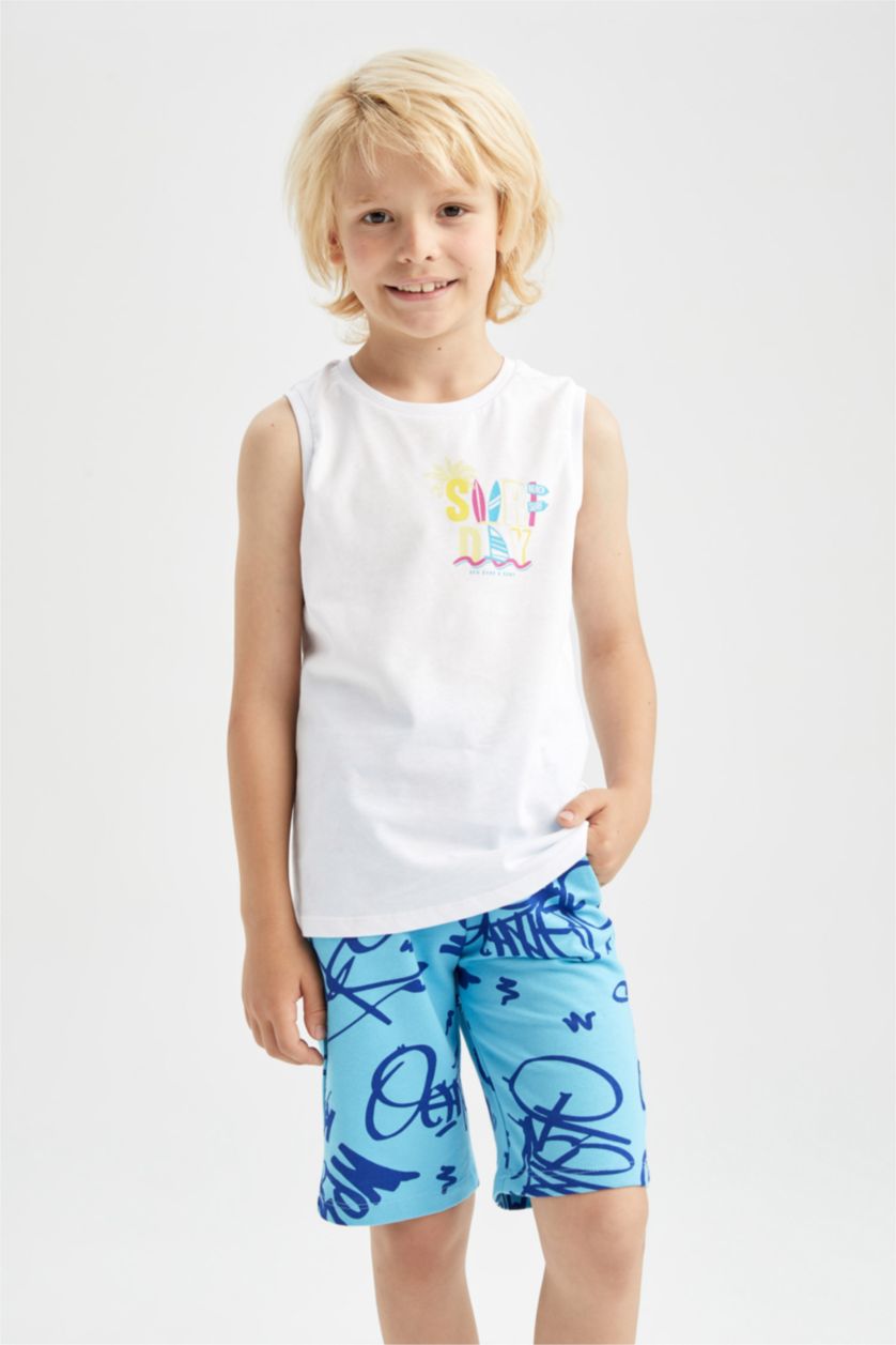 GARÇONS Turquoise Short Tissu Sweat Fin Ourlet régulier