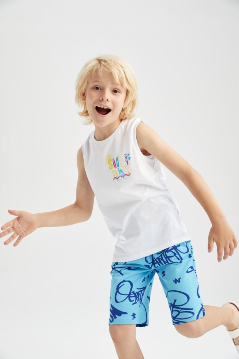 GARÇONS Turquoise Short Tissu Sweat Fin Ourlet régulier