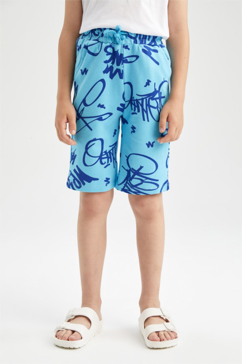 GARÇONS Turquoise Short Tissu Sweat Fin Ourlet régulier