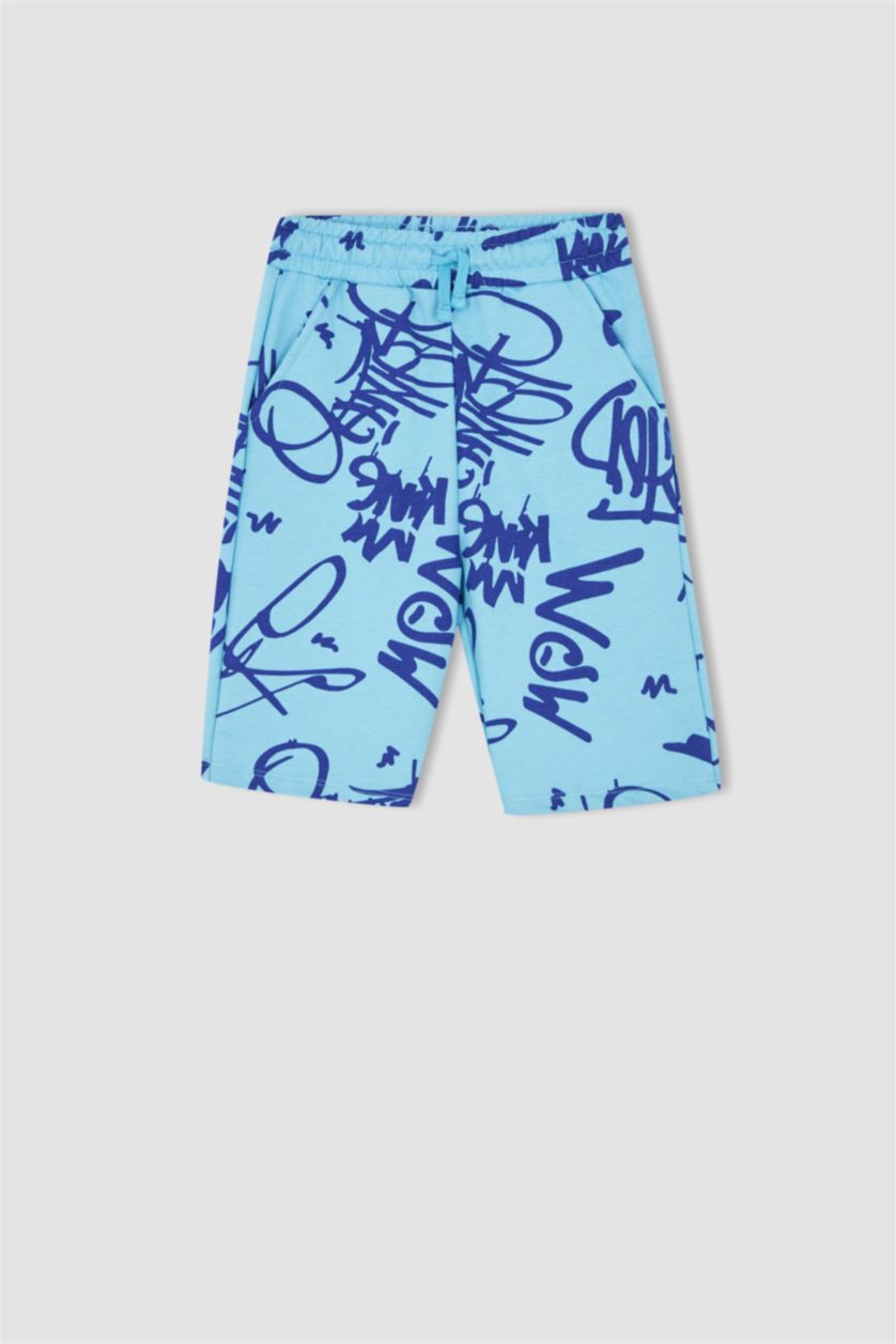 GARÇONS Turquoise Short Tissu Sweat Fin Ourlet régulier