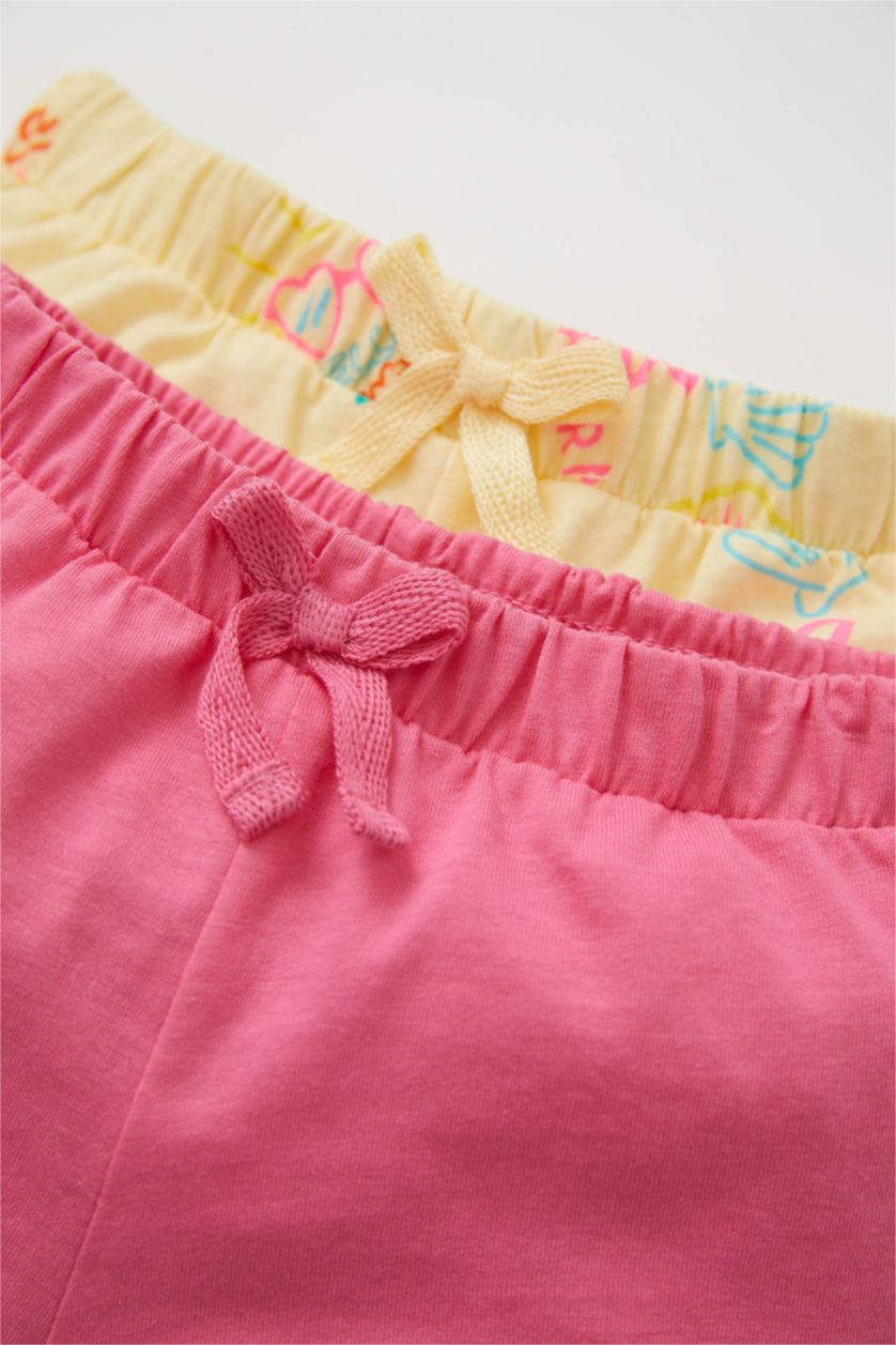 BABY GIRL Light Yellow Baby Girl Regular Fit Patterned Flexible Waist 2 Piece Shorts
