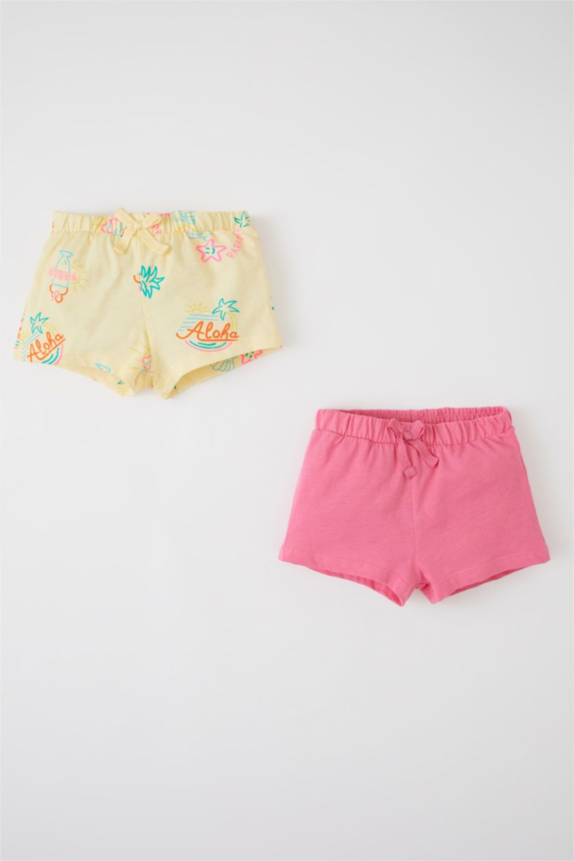 BABY GIRL Light Yellow Baby Girl Regular Fit Patterned Flexible Waist 2 Piece Shorts