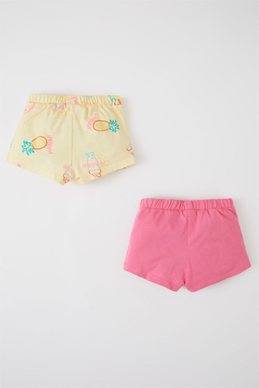 BABY GIRL Light Yellow Baby Girl Regular Fit Patterned Flexible Waist 2 Piece Shorts