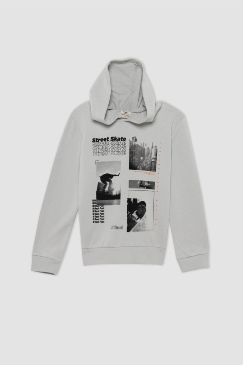 أولاد حجري فاتح طقم ولادي بغطاء للرأس مطبوع - قطعتين