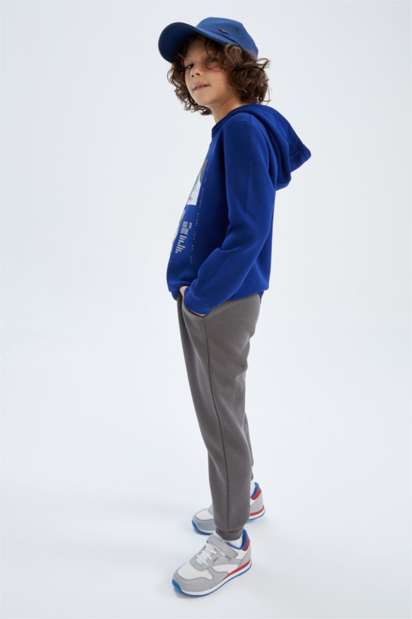 أولاد أزرق فاقع طقم ولادي بغطاء للرأس مطبوع - قطعتين