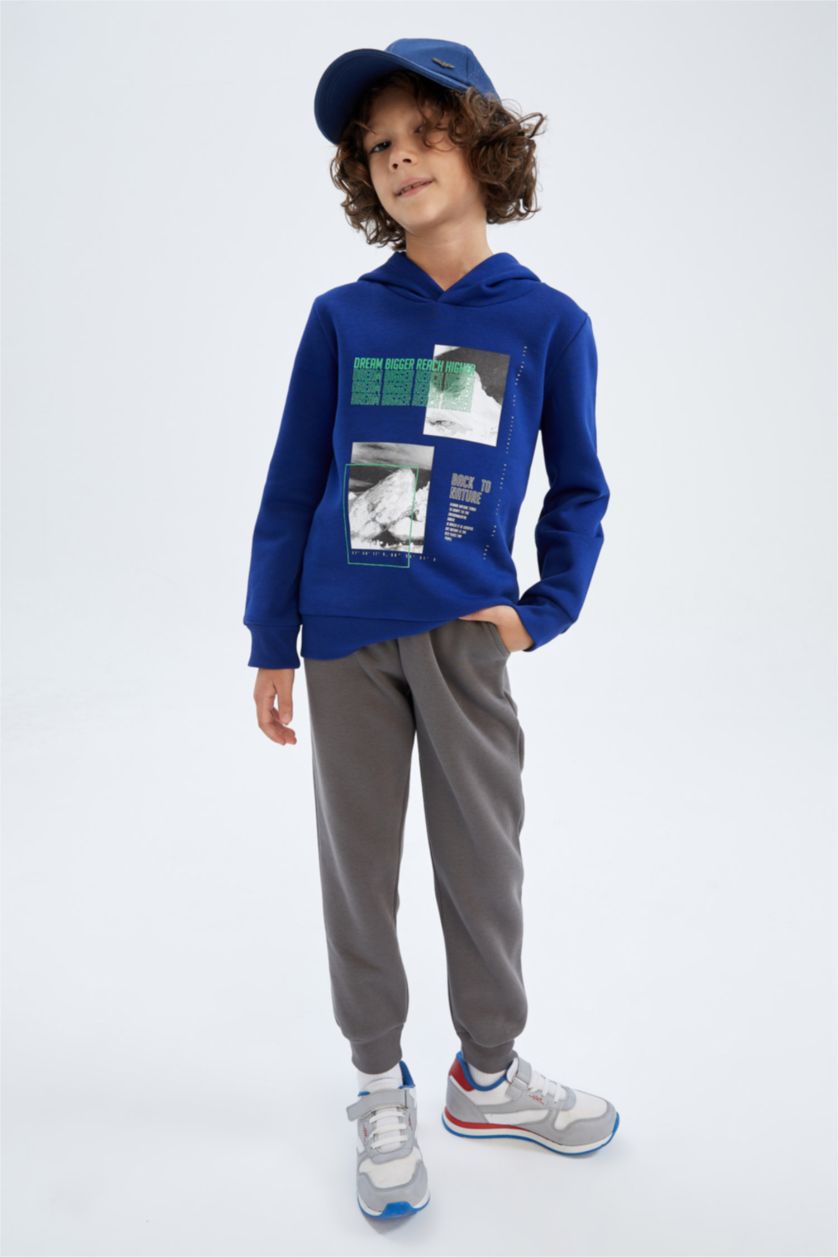 أولاد أزرق فاقع طقم ولادي بغطاء للرأس مطبوع - قطعتين