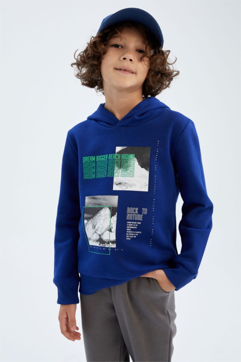 أولاد أزرق فاقع طقم ولادي بغطاء للرأس مطبوع - قطعتين