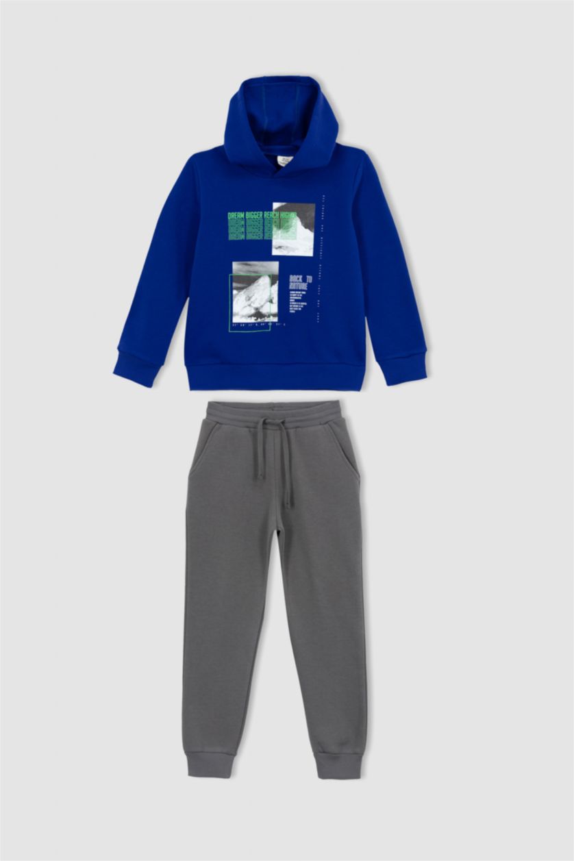 أولاد أزرق فاقع طقم ولادي بغطاء للرأس مطبوع - قطعتين