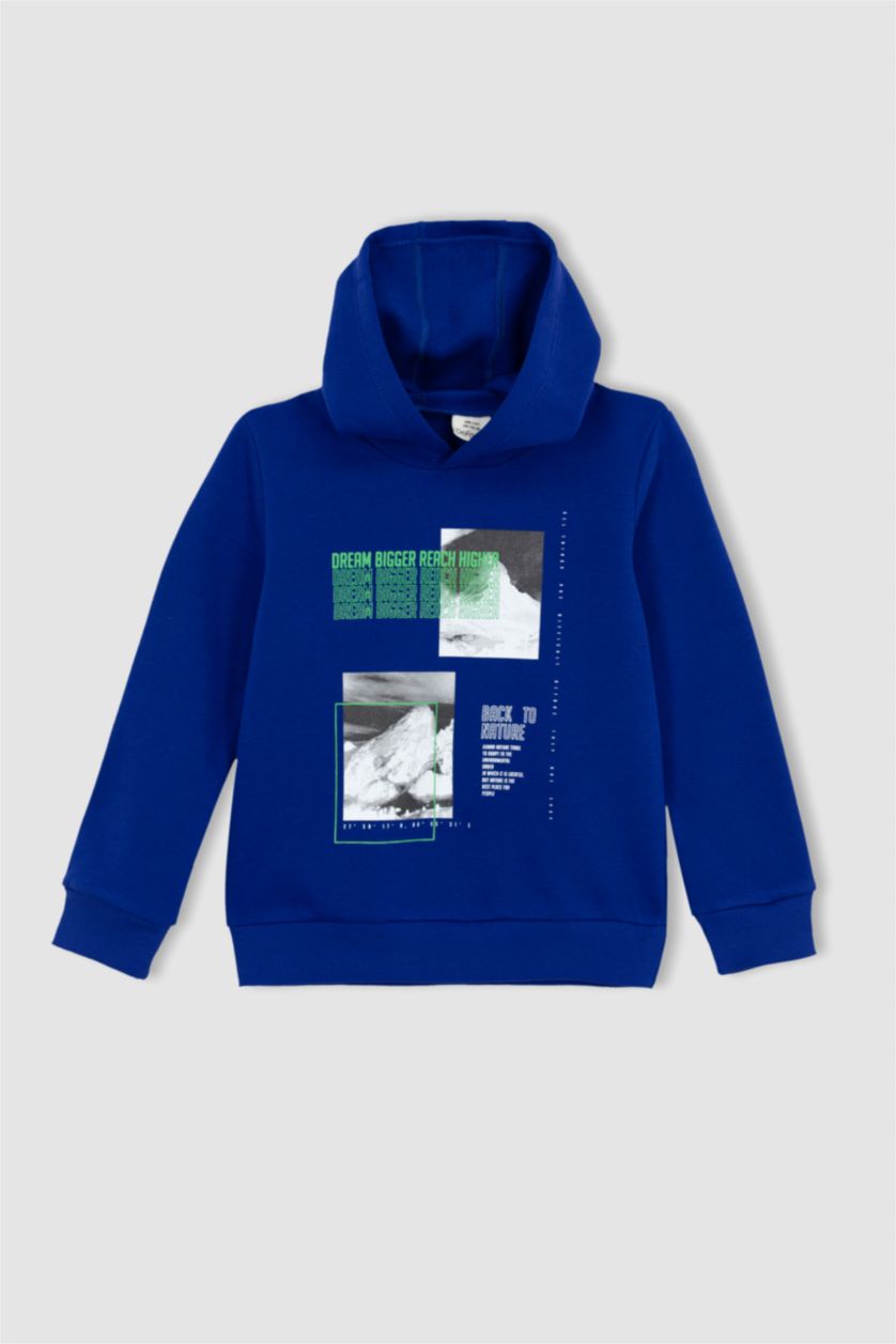 أولاد أزرق فاقع طقم ولادي بغطاء للرأس مطبوع - قطعتين