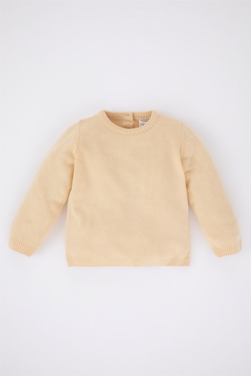 BÉBÉ FILLE Beige Clair Pull-Over Coupe Régulière Col Rond Pour BéBé Fille