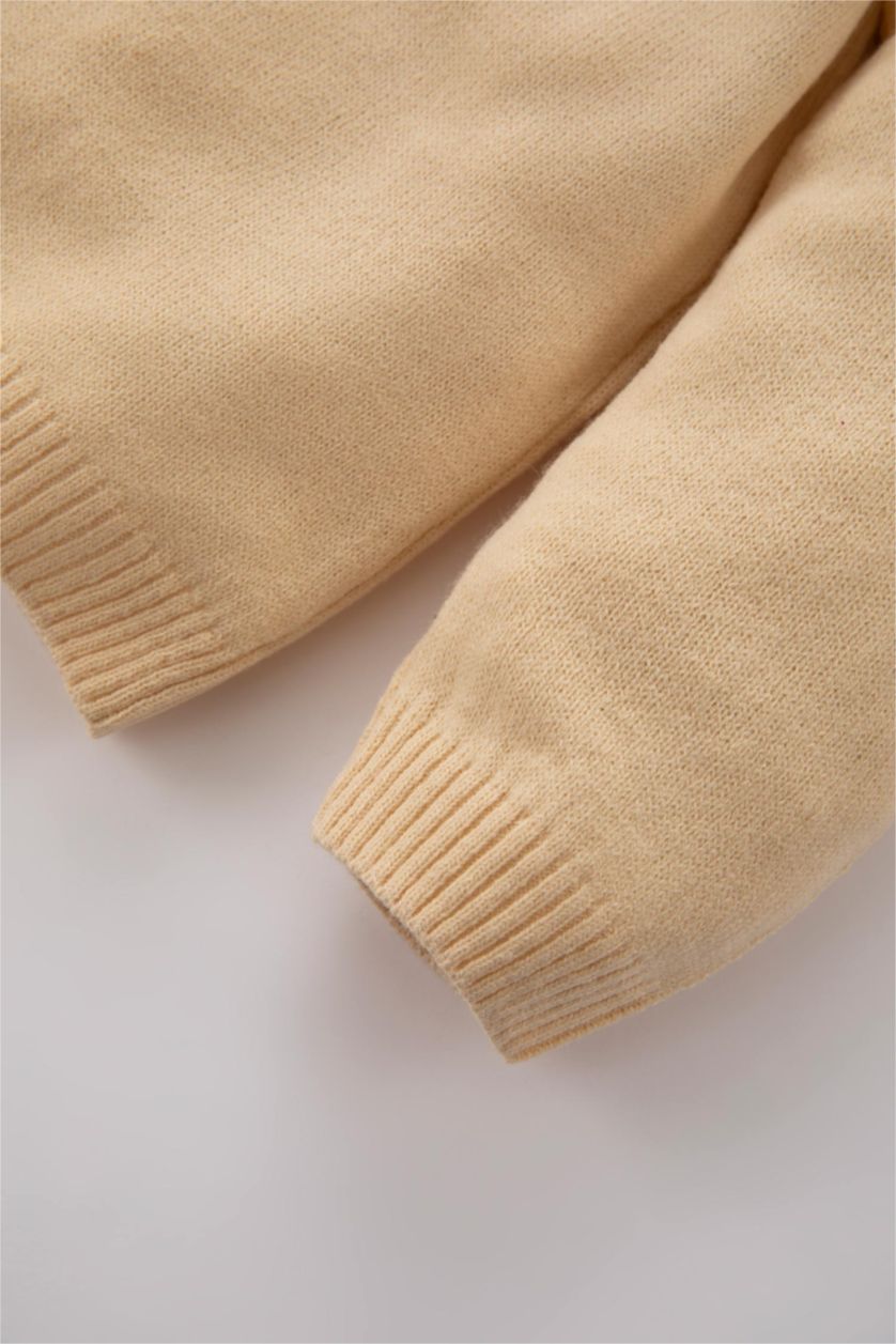 BÉBÉ FILLE Beige Clair Pull-Over Coupe Régulière Col Rond Pour BéBé Fille