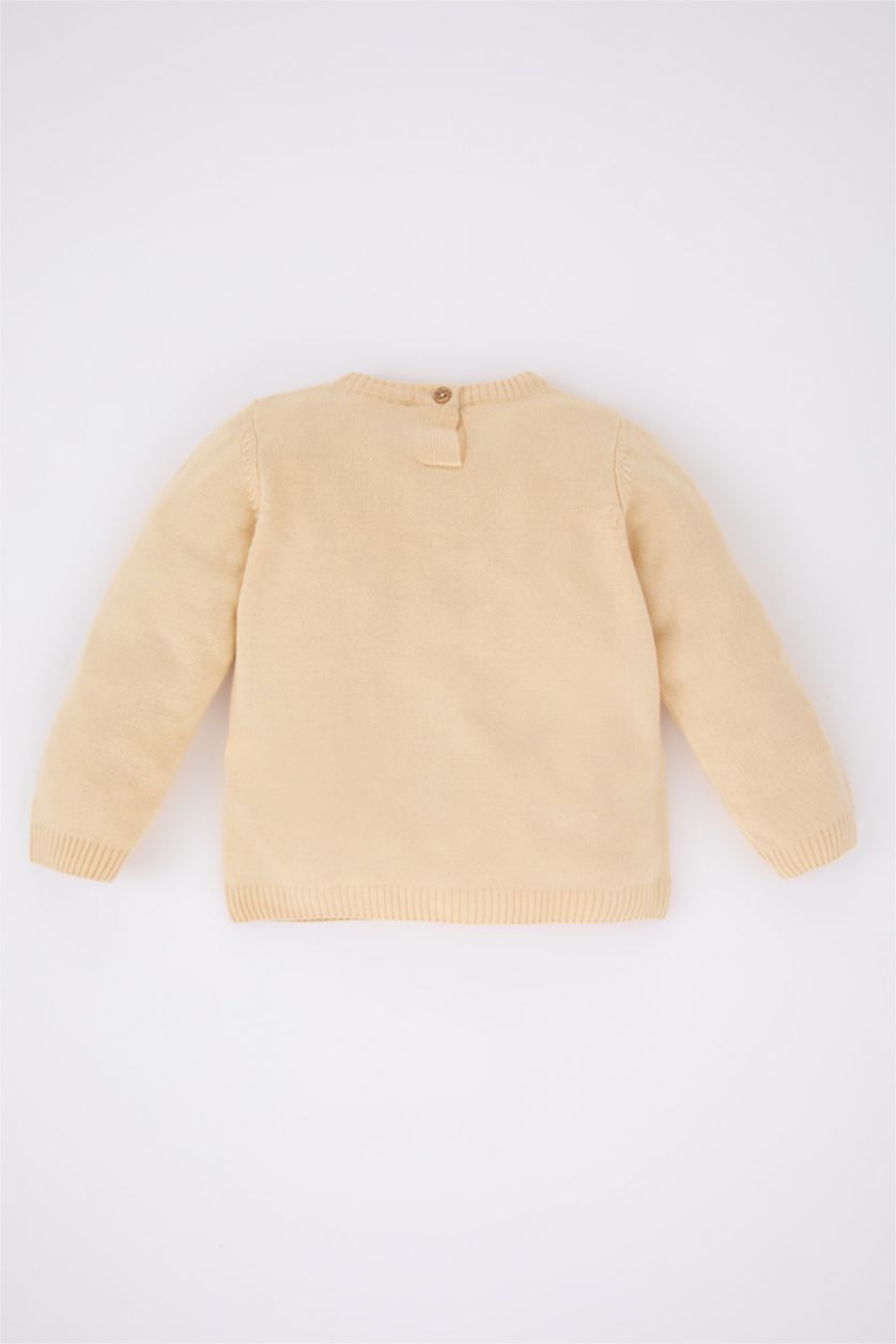 BÉBÉ FILLE Beige Clair Pull-Over Coupe Régulière Col Rond Pour BéBé Fille