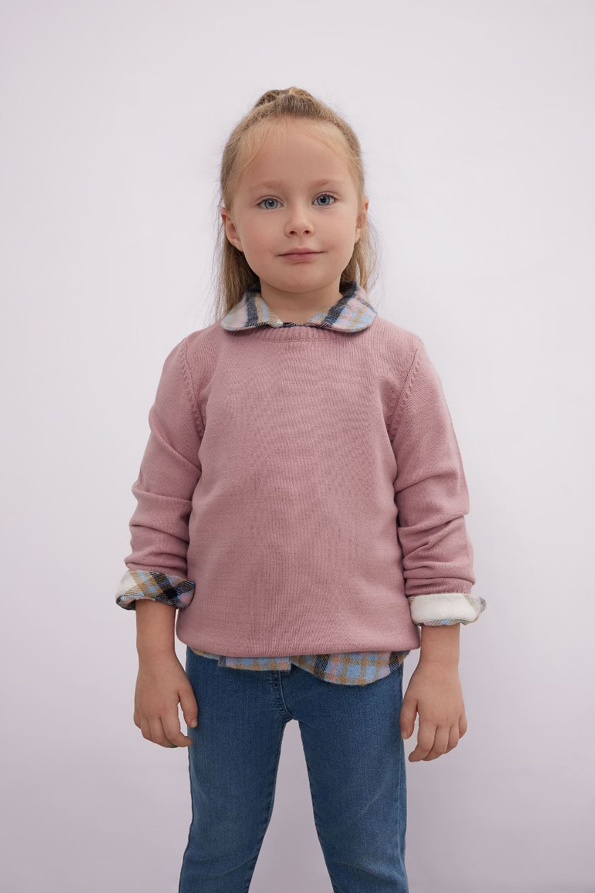 BÉBÉ FILLE Bordeaux Pull  en tricot basique bordeaux à col rond pour bébé fille