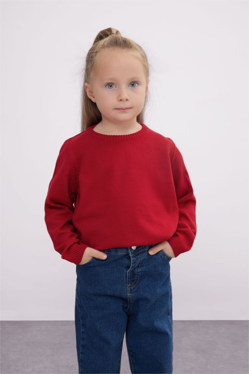 BÉBÉ FILLE Rouge Pull en tricot basique rouge-rose à col rond pour bébé fille