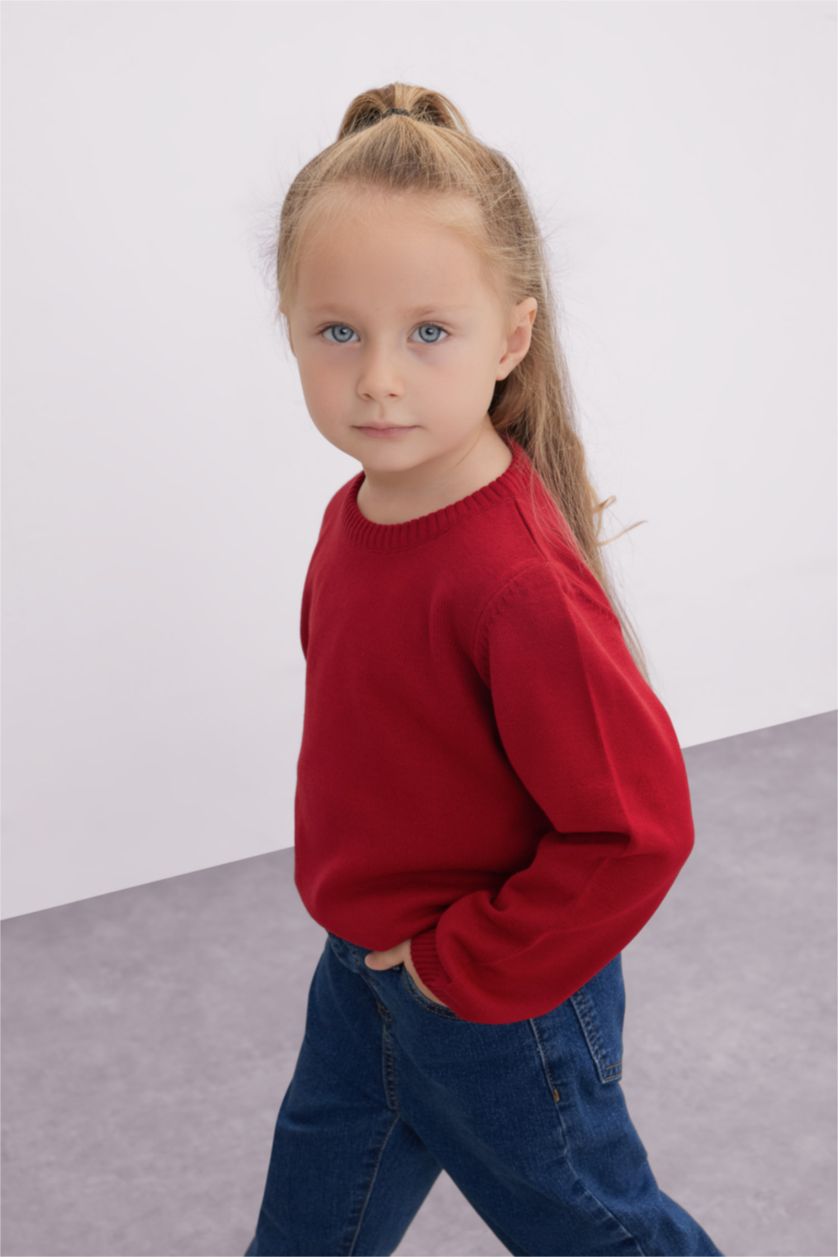 BÉBÉ FILLE Rouge Pull en tricot basique rouge-rose à col rond pour bébé fille