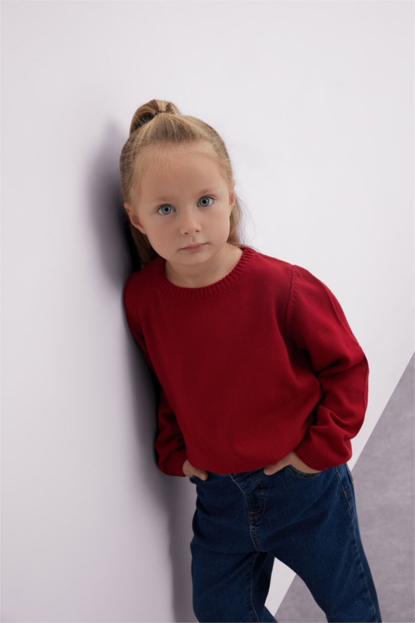 BÉBÉ FILLE Rouge Pull en tricot basique rouge-rose à col rond pour bébé fille