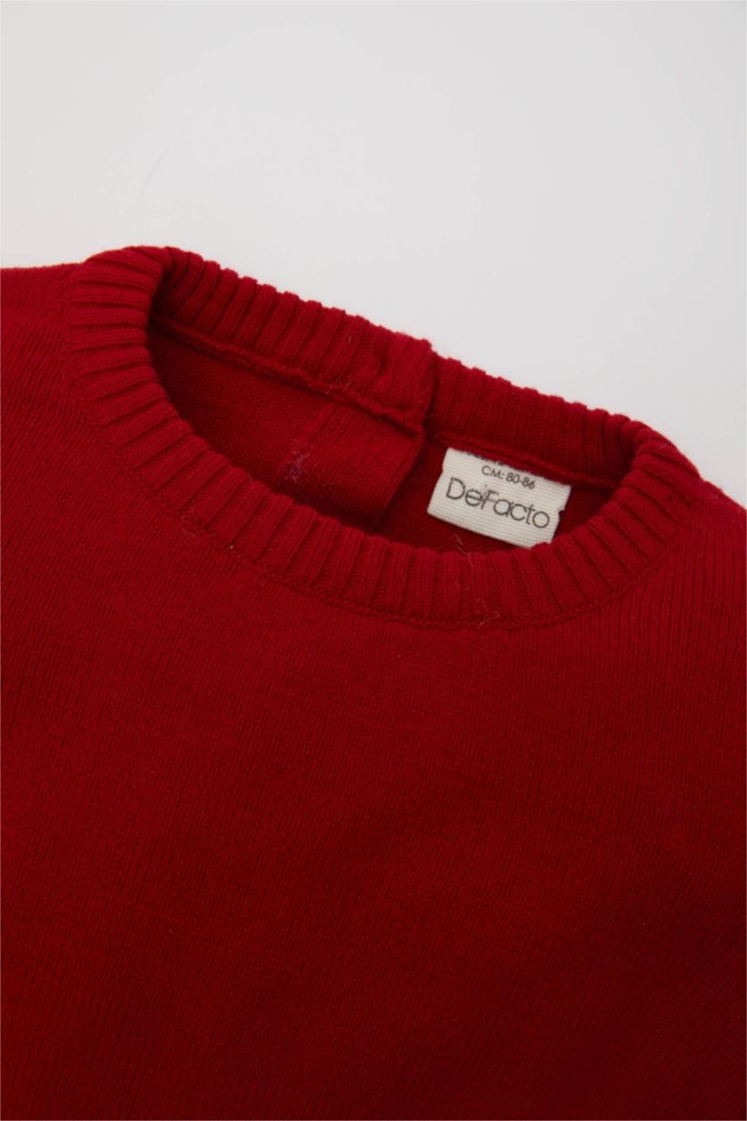 BÉBÉ FILLE Rouge Pull en tricot basique rouge-rose à col rond pour bébé fille