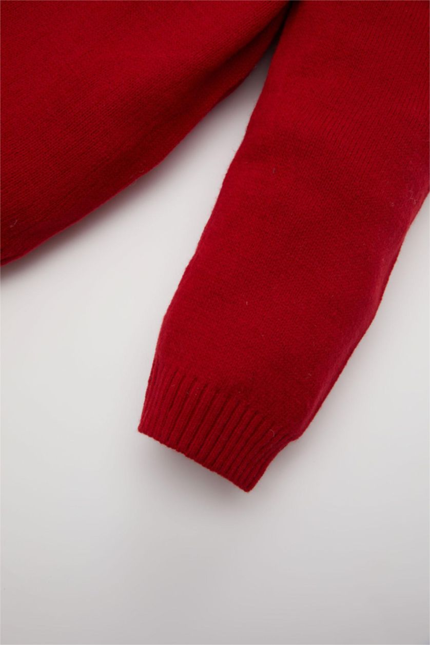 BÉBÉ FILLE Rouge Pull en tricot basique rouge-rose à col rond pour bébé fille