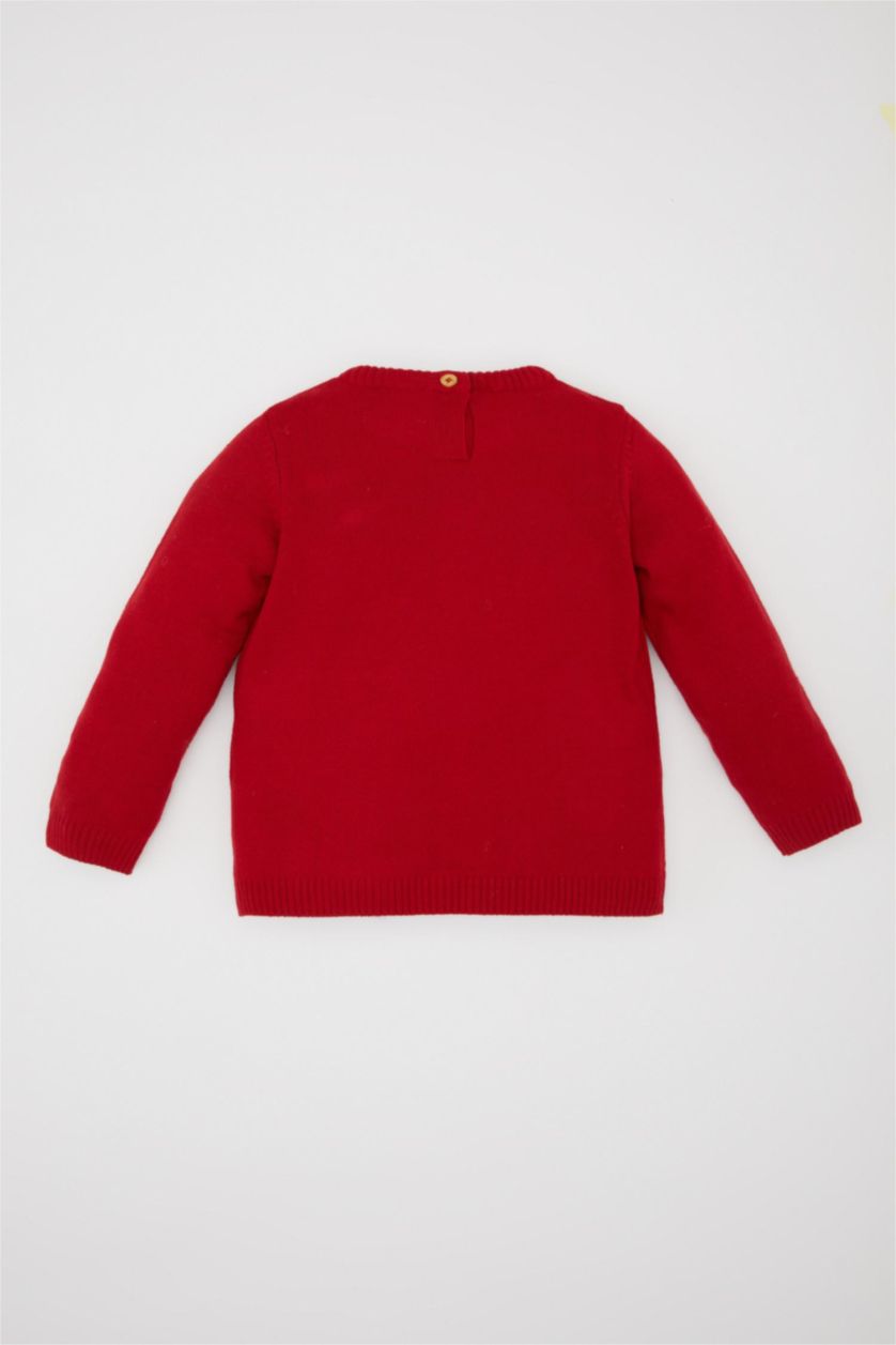 BÉBÉ FILLE Rouge Pull en tricot basique rouge-rose à col rond pour bébé fille