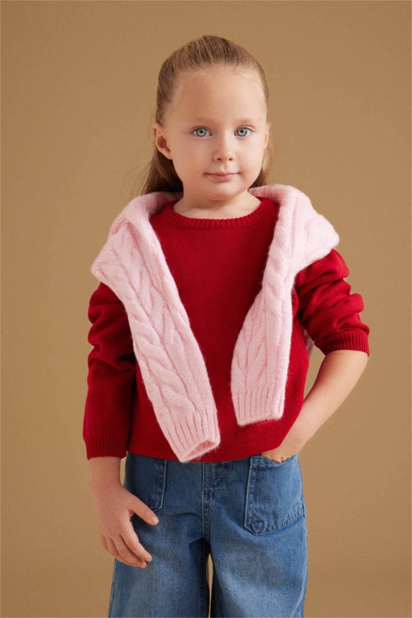 BÉBÉ FILLE Rouge Pull en tricot basique rouge-rose à col rond pour bébé fille
