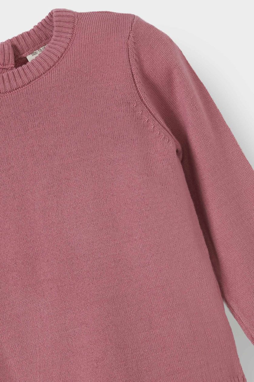 Kız Bebek Gülkurusu Bisiklet Yaka Triko Kazak Kız Bebek