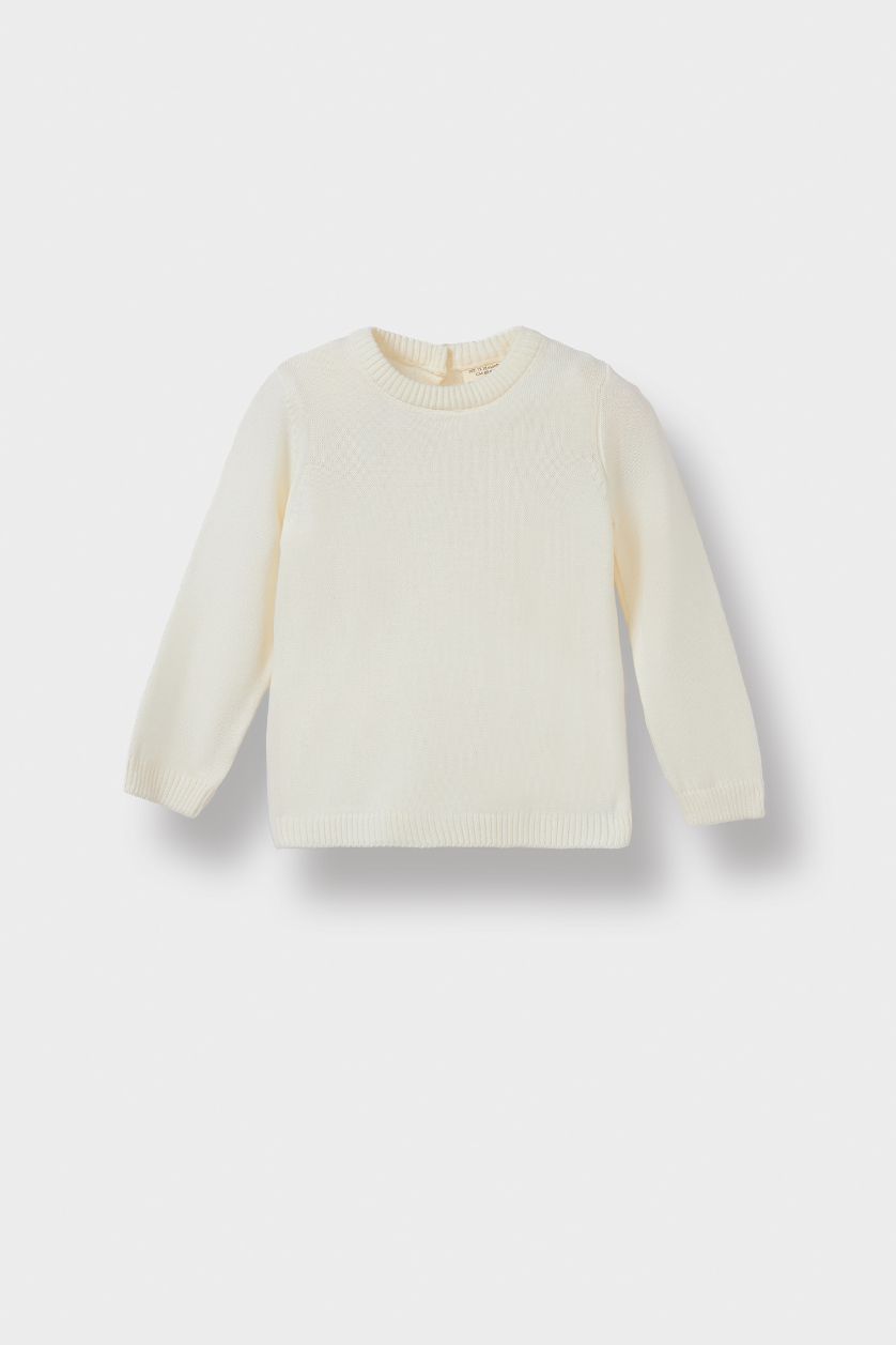 BABY GIRL Ecru Baby Girl Regular Fit Crew Neck Pullover