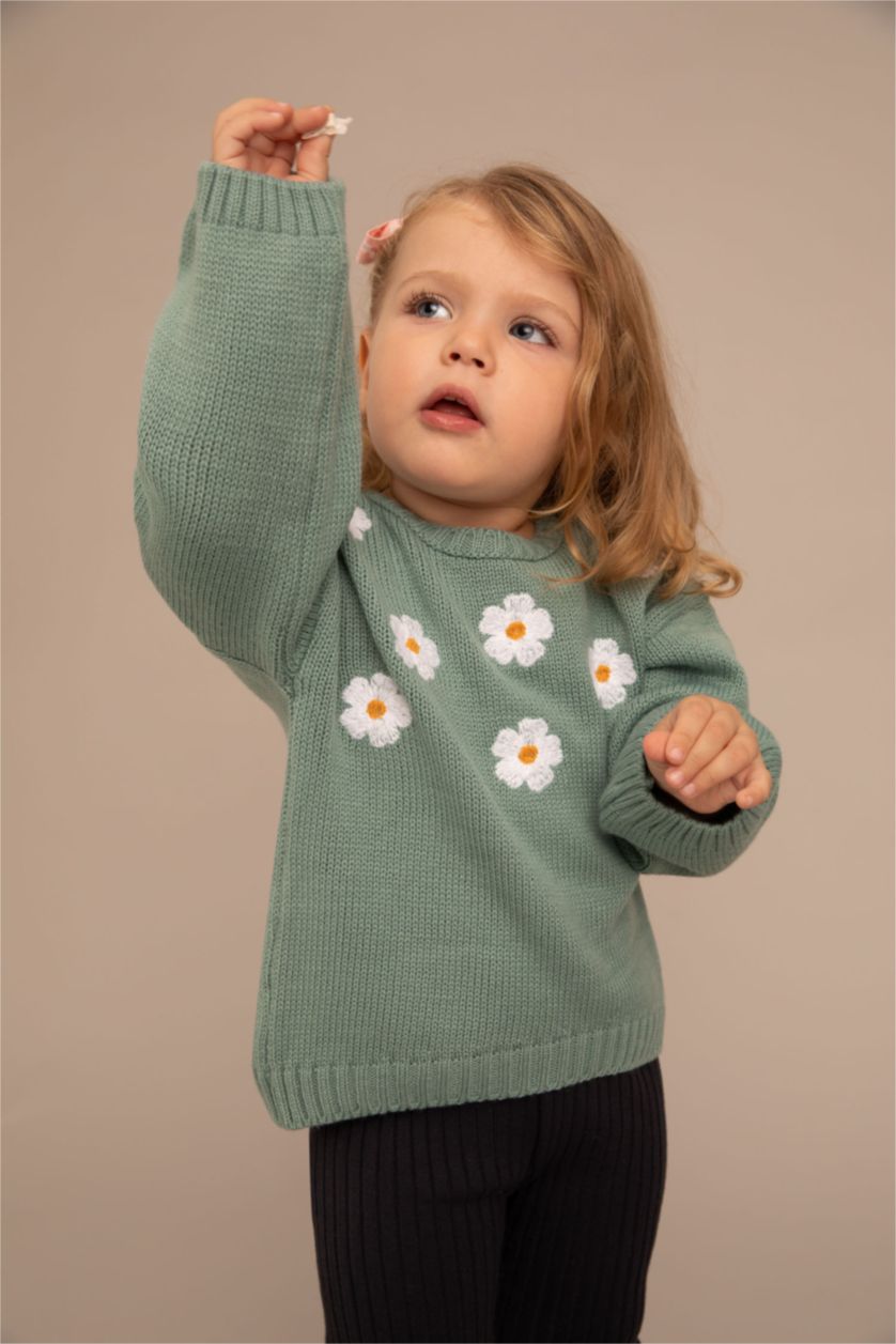 BÉBÉ FILLE Bleu Pull à motif floral à Col rond et Coupe régulière pour BéBé Fille