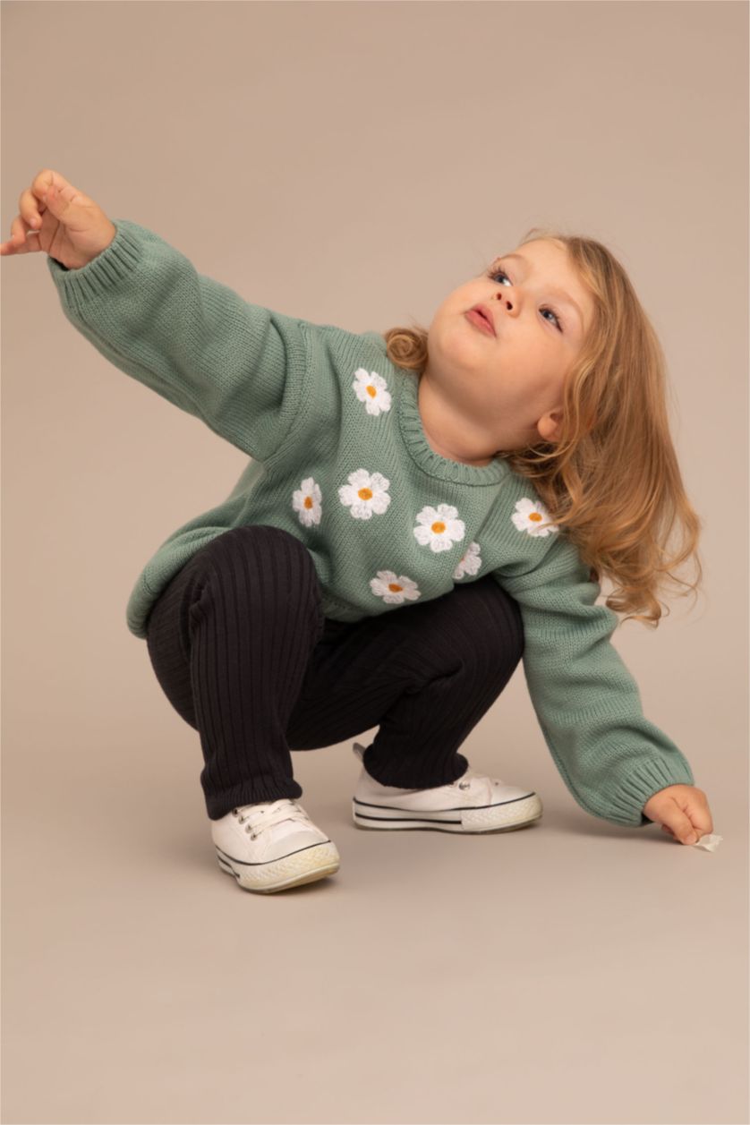 BÉBÉ FILLE Bleu Pull à motif floral à Col rond et Coupe régulière pour BéBé Fille