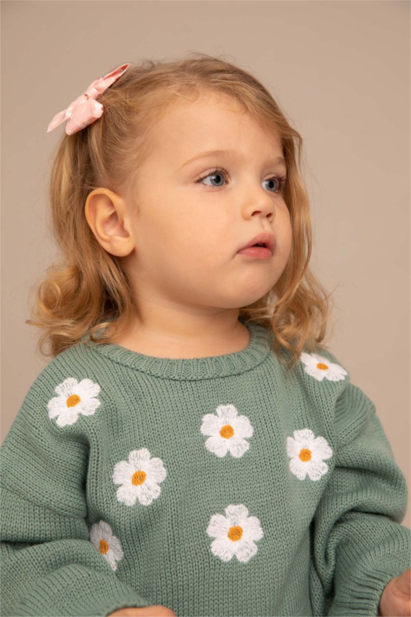 BÉBÉ FILLE Bleu Pull à motif floral à Col rond et Coupe régulière pour BéBé Fille