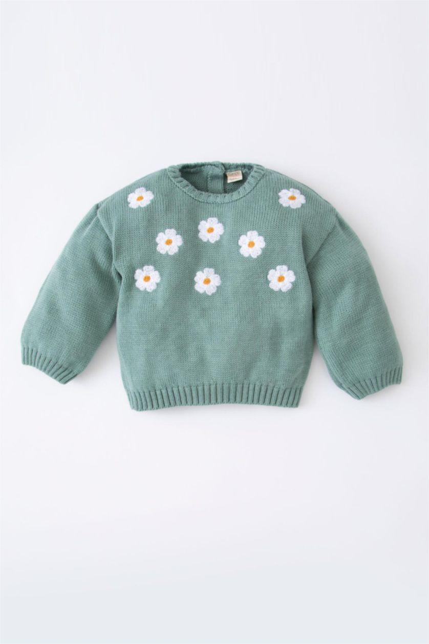 BÉBÉ FILLE Bleu Pull à motif floral à Col rond et Coupe régulière pour BéBé Fille