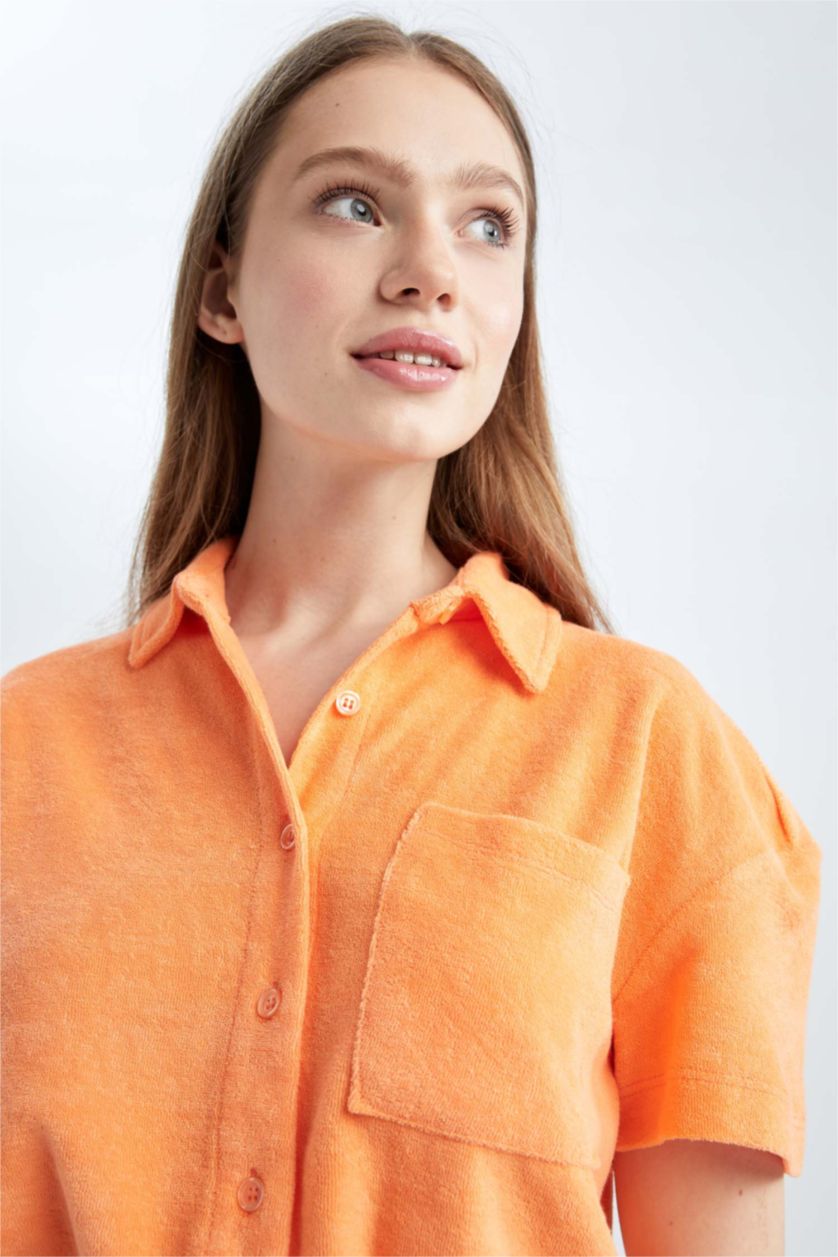 Женщины Оранжевый Рубашка свободного кроя с коротким рукавом