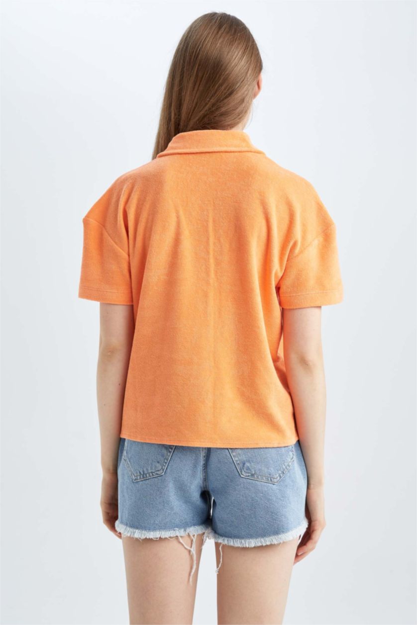Женщины Оранжевый Рубашка свободного кроя с коротким рукавом