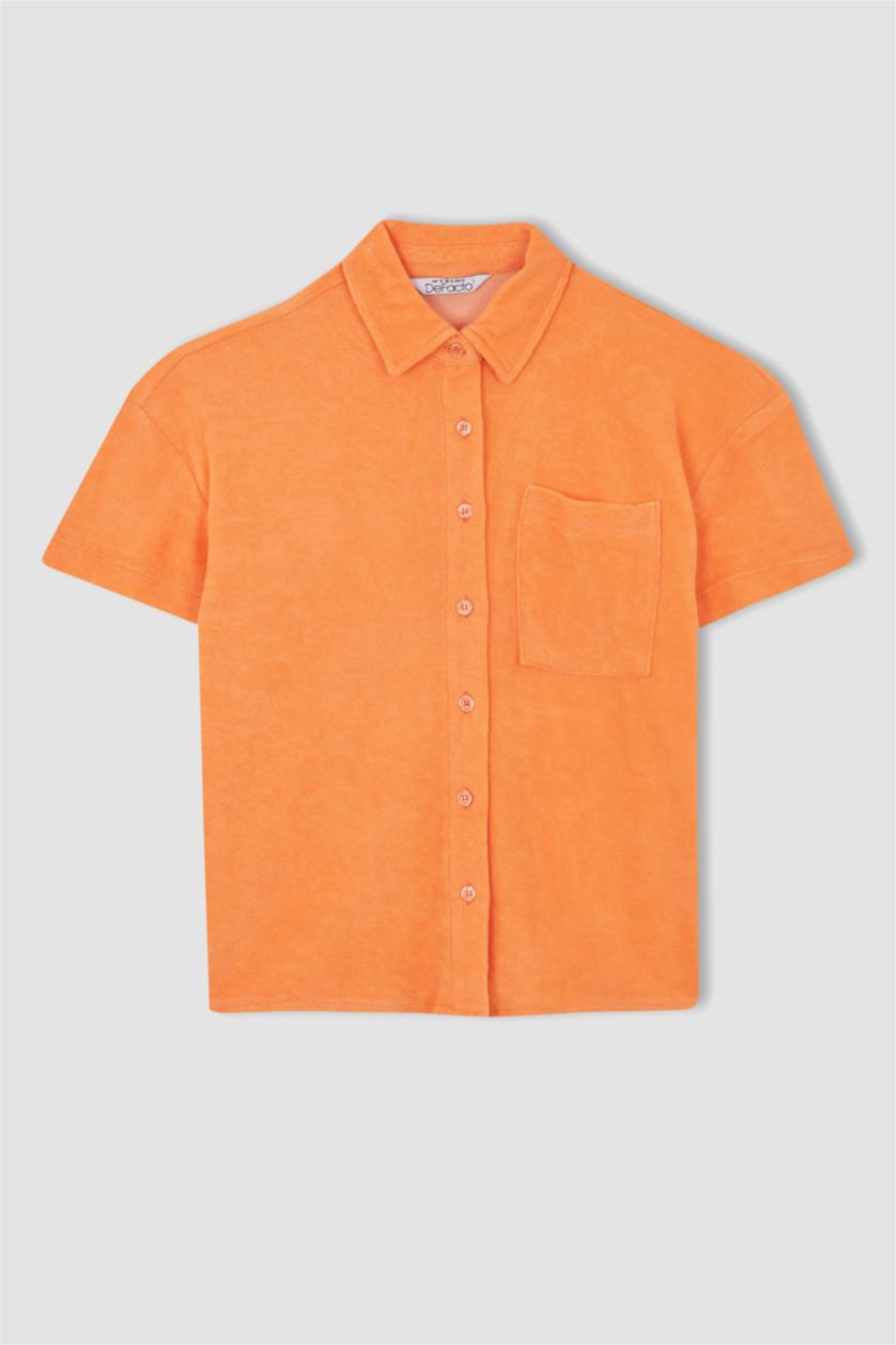 Женщины Оранжевый Рубашка свободного кроя с коротким рукавом