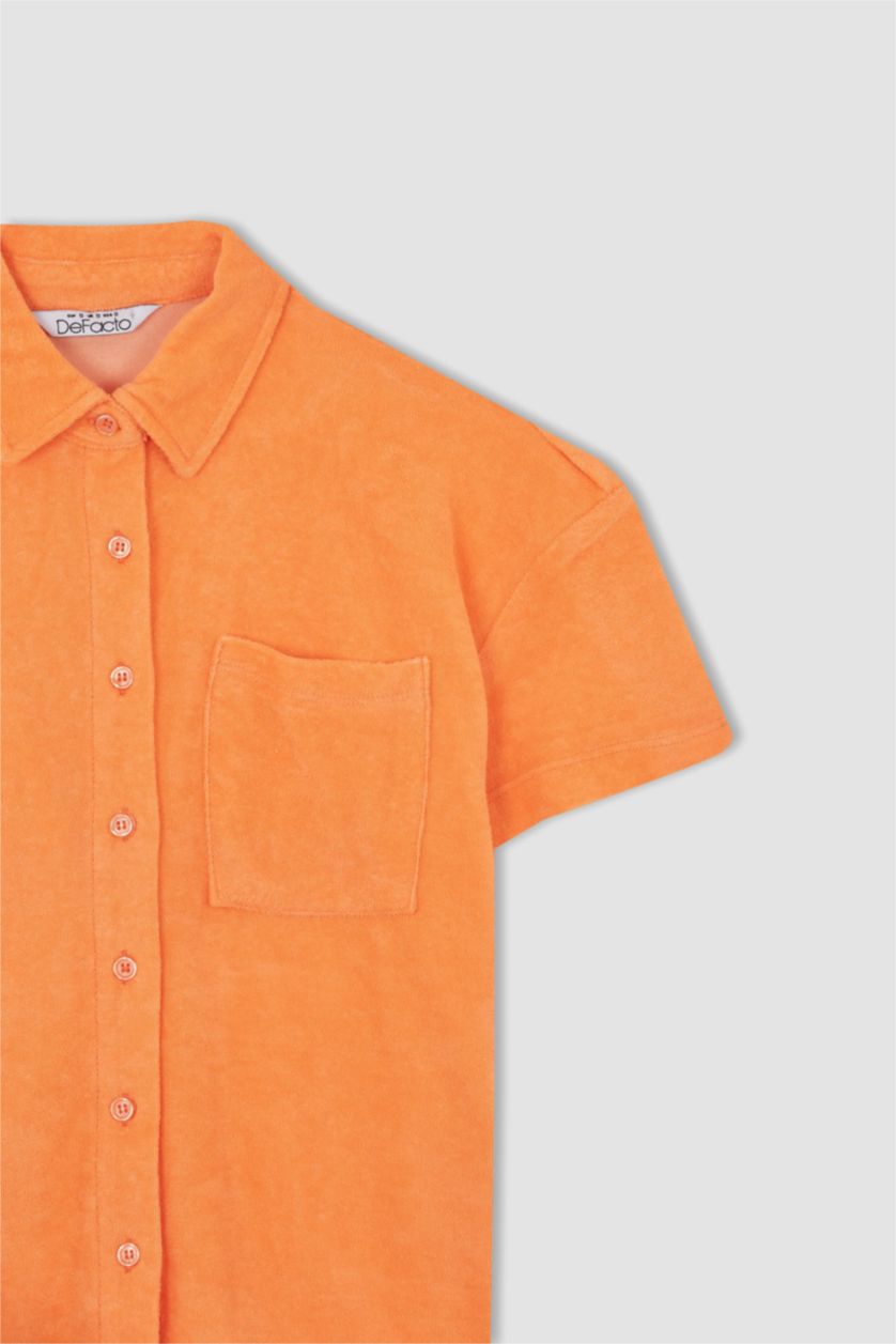 Женщины Оранжевый Рубашка свободного кроя с коротким рукавом